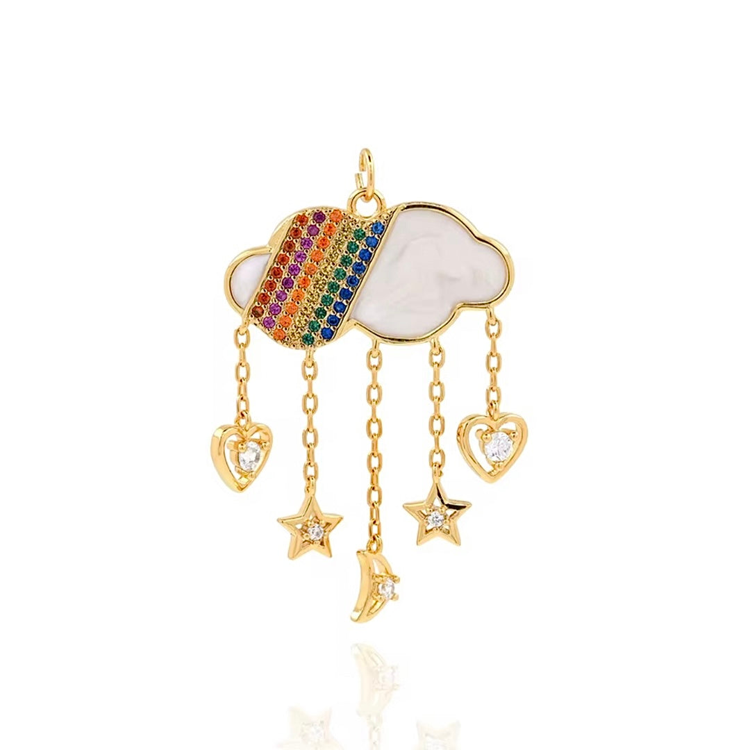 Gold Plated Rainbow Cloud W/Cubic Zirconia Charm